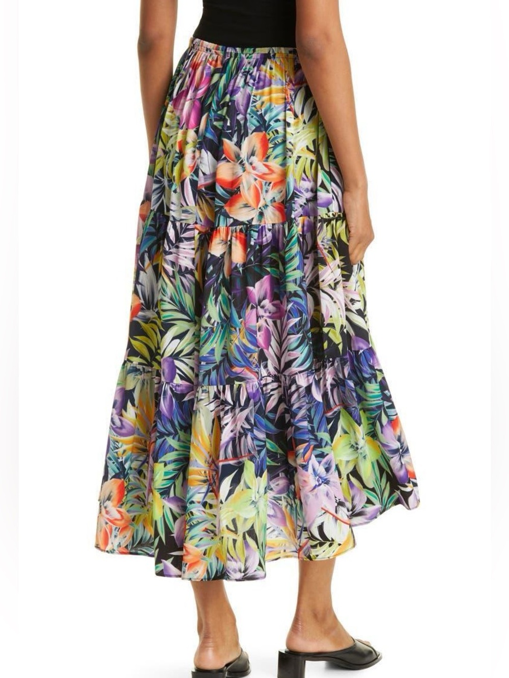 Kobi Halperin Women's Noe Tiered Midi Skirt, Size small- floral Black - Picture 2 of 12